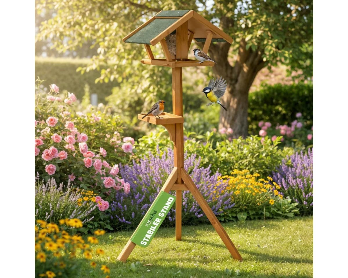 Zooprinz Vogelhaus mit Ständer und Futtersilo aus massivem Kiefernholz - Bild 2