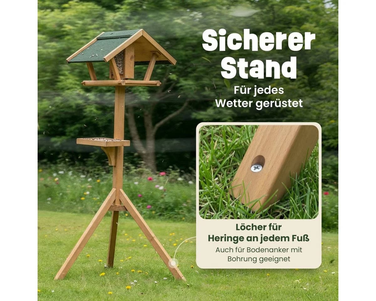 Zooprinz Vogelhaus mit Ständer und Futtersilo aus massivem Kiefernholz - Bild 4