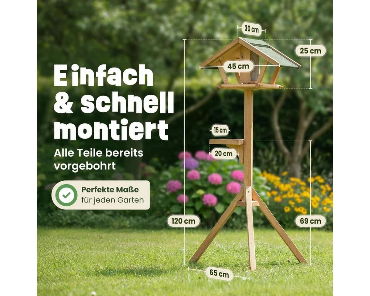Zooprinz Vogelhaus mit Ständer und Futtersilo aus massivem Kiefernholz - Bild 5