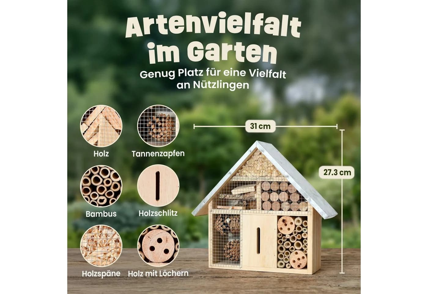 Zooprinz Insektenhotel XXL aus Vollholz mit Blechdach - Bild 3