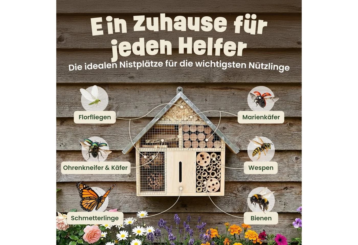 Zooprinz Insektenhotel XXL aus Vollholz mit Blechdach - Bild 5