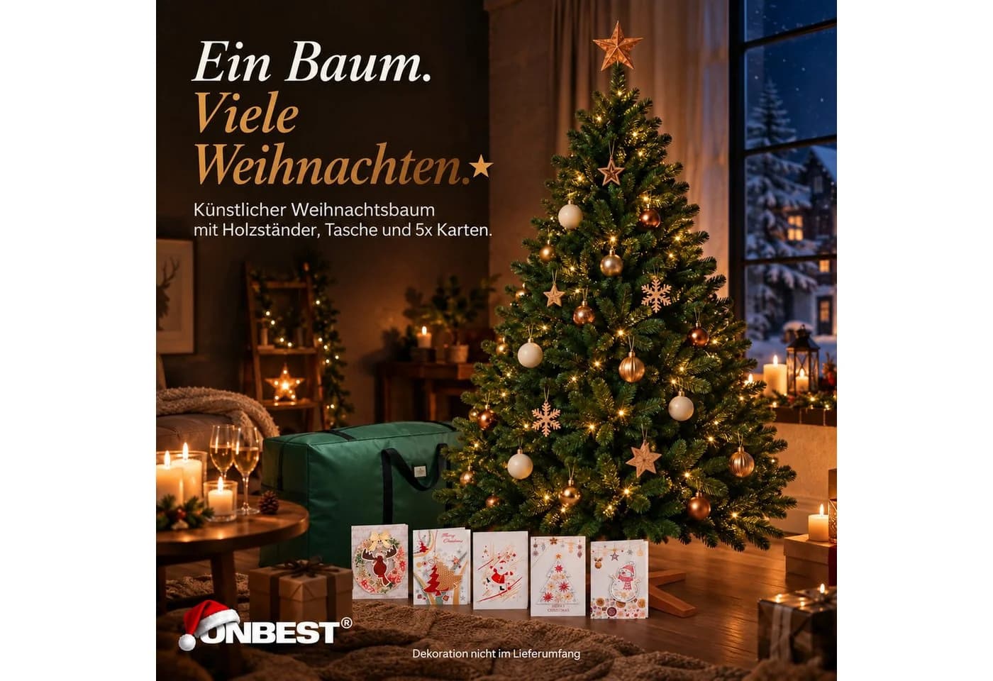 Onbest Künstlicher Weihnachtsbaum Nordmanntanne PVC mit Holzständer