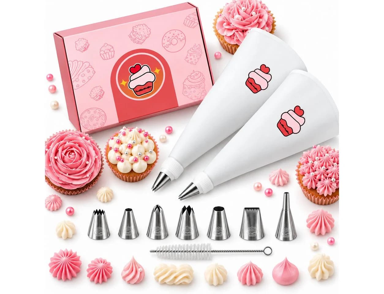 Onbest Spritzbeutel Set 12-tlg. Edelstahl Tüllen & Baumwolle Beutel - Bild 2