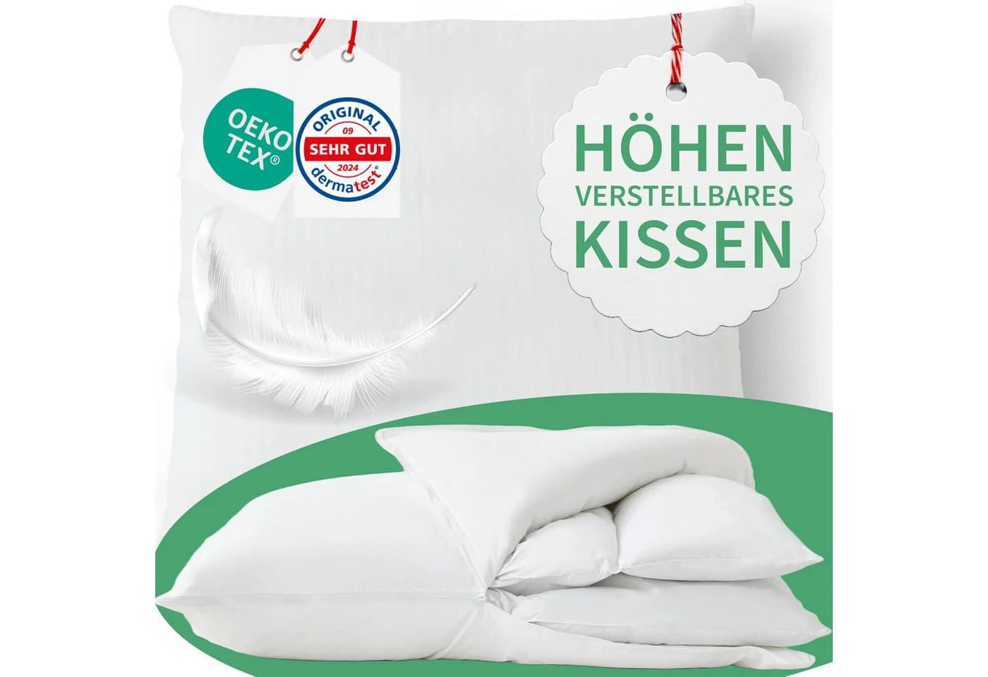 Welldora Höhenverstellbares Kopfkissen Daunenfasern & Federn - Bild 2