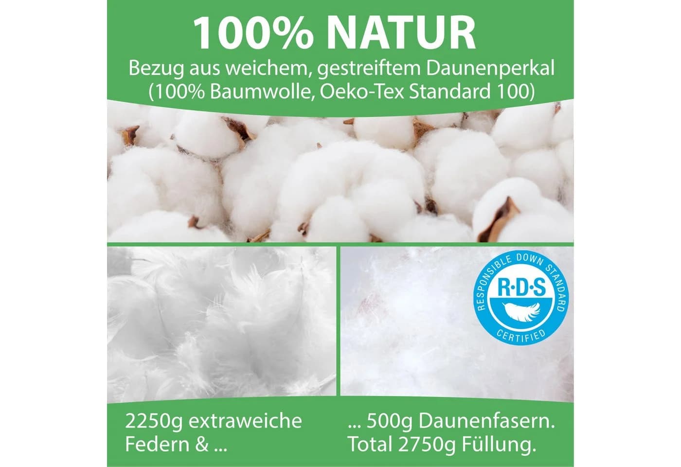 Welldora Höhenverstellbares Kopfkissen Daunenfasern & Federn - Bild 5