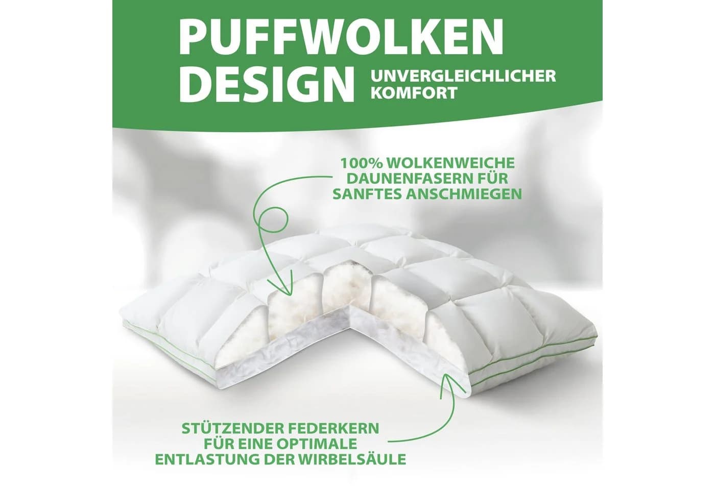Welldora Premium Kopfkissen 100% Federn Mittelfest Ergonomisch