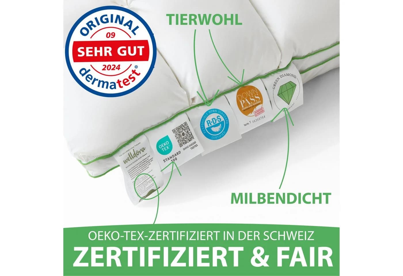 Welldora Premium Kopfkissen 100% Federn Mittelfest Ergonomisch - Bild 4