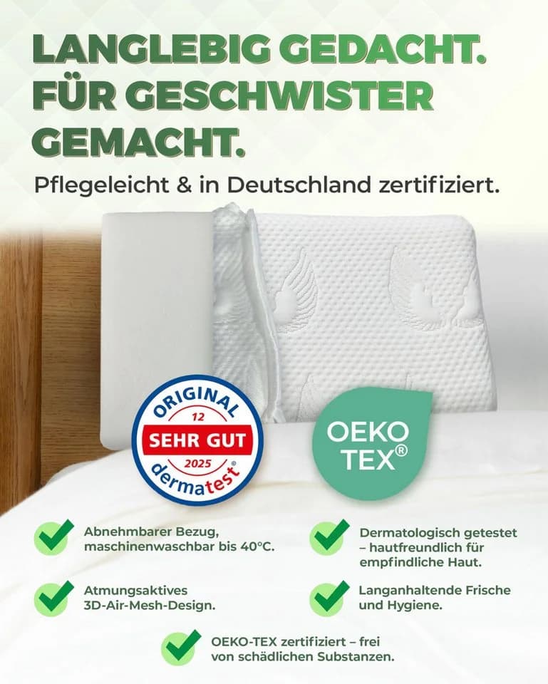 Welldora Kinderkissen Memory Foam 30x50 cm ergonomisch - Bild 5