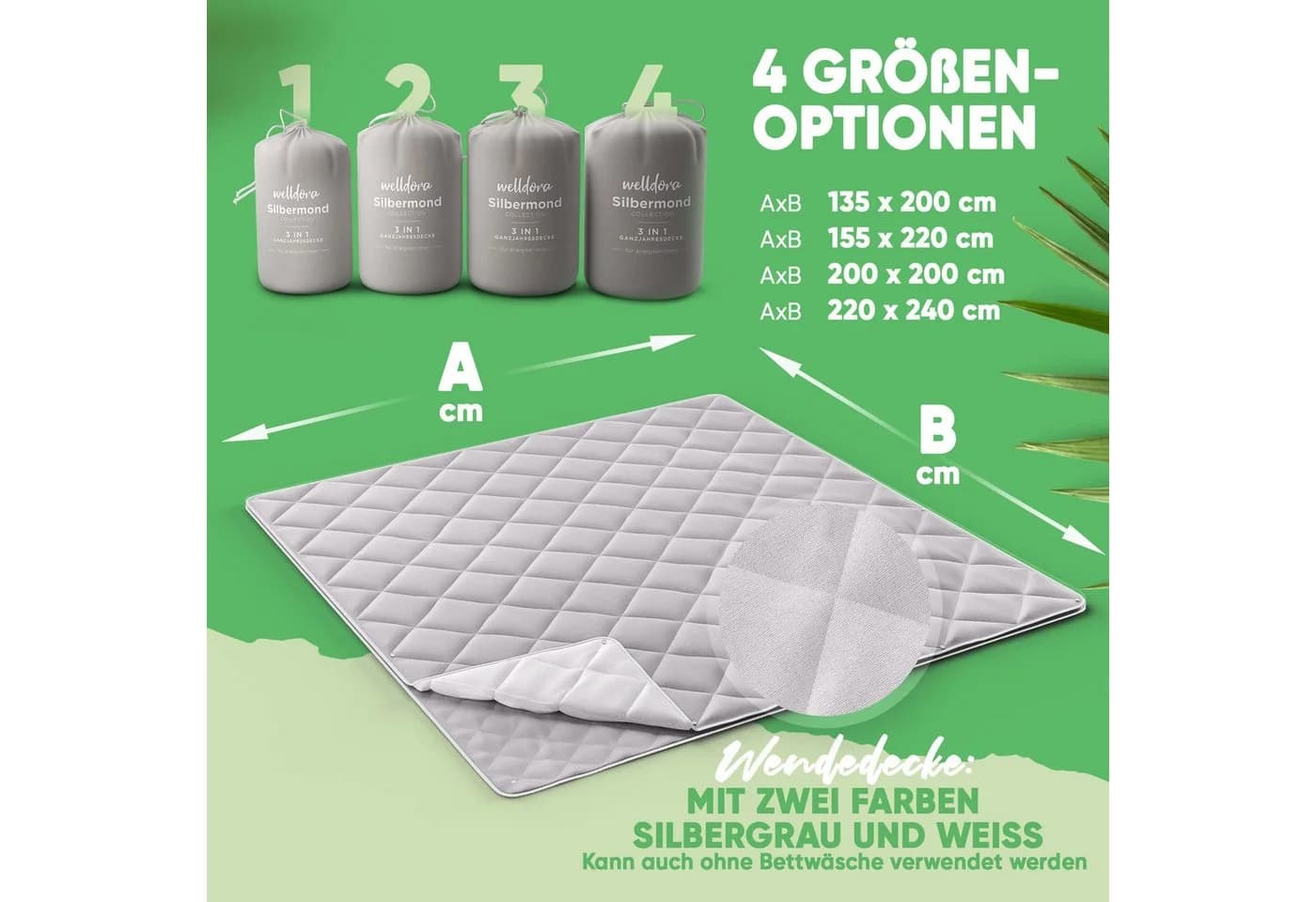Welldora Microfaserbettdecke OPTICLIMA Sommerdecke Silbergrau/Weiß