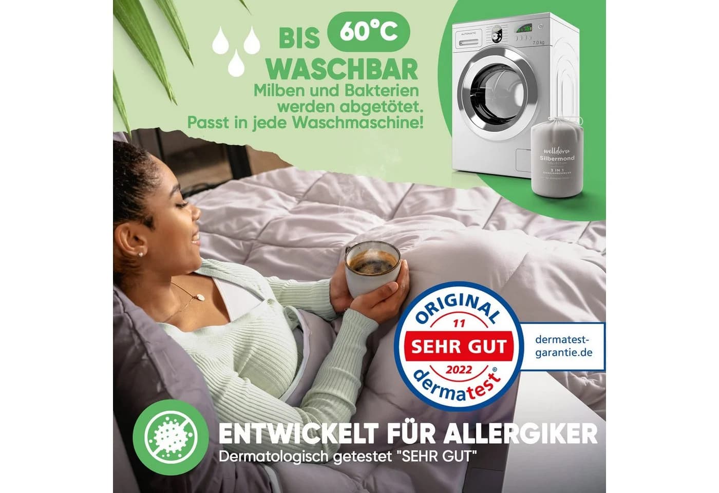 Welldora Microfaserbettdecke OPTICLIMA Sommerdecke Silbergrau/Weiß - Bild 3