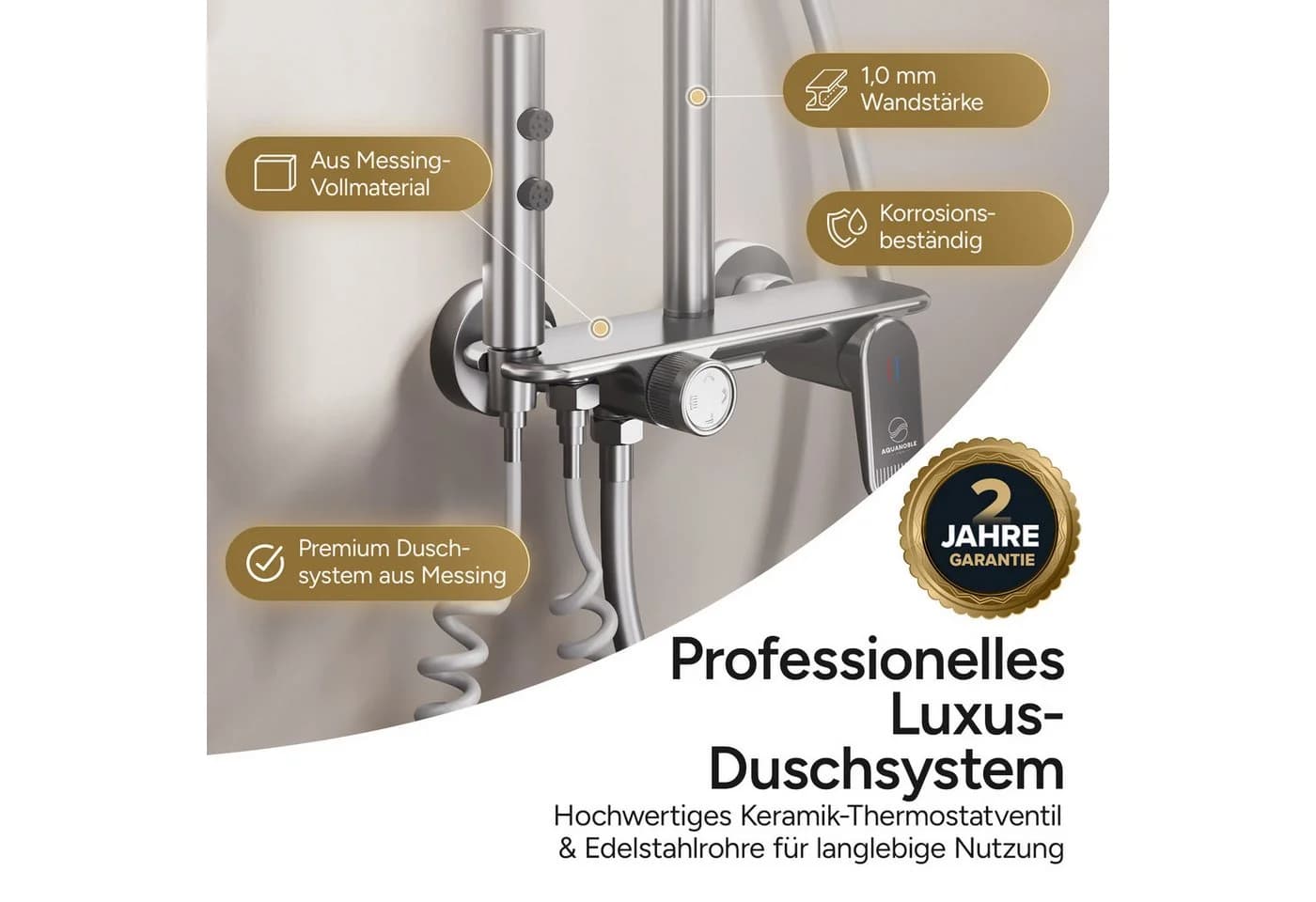 AQUANOBLE SYSTEMS Duschsystem 4-funktional Chrom Edelstahl Messing