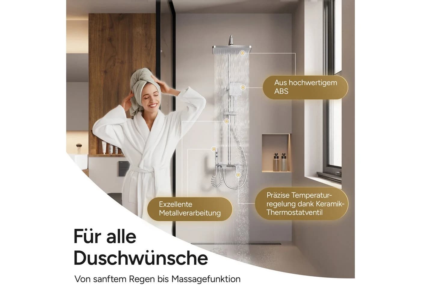 AQUANOBLE SYSTEMS Duschsystem 4-funktional Chrom Edelstahl Messing - Bild 3