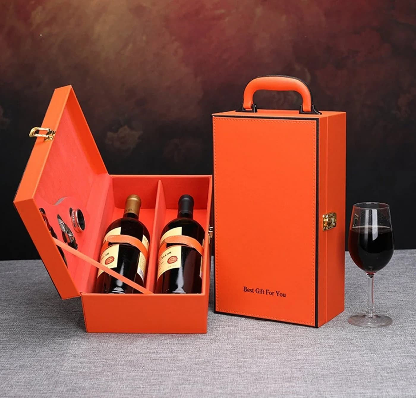 BAYLI Weinbox 2 Flaschen Orange mit Sommelier-Set