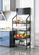 BAYLI Mehrzweckregal Schwarz 140x50x27 cm mit Rollen Bild 3