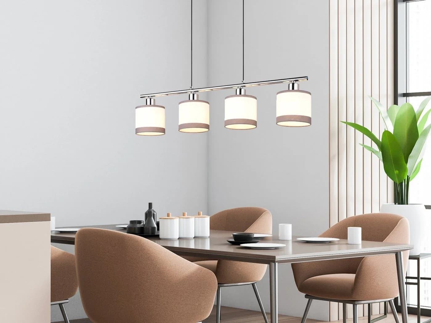 Reality Leuchten LED Pendelleuchte 4-flammig Weiß/Grau