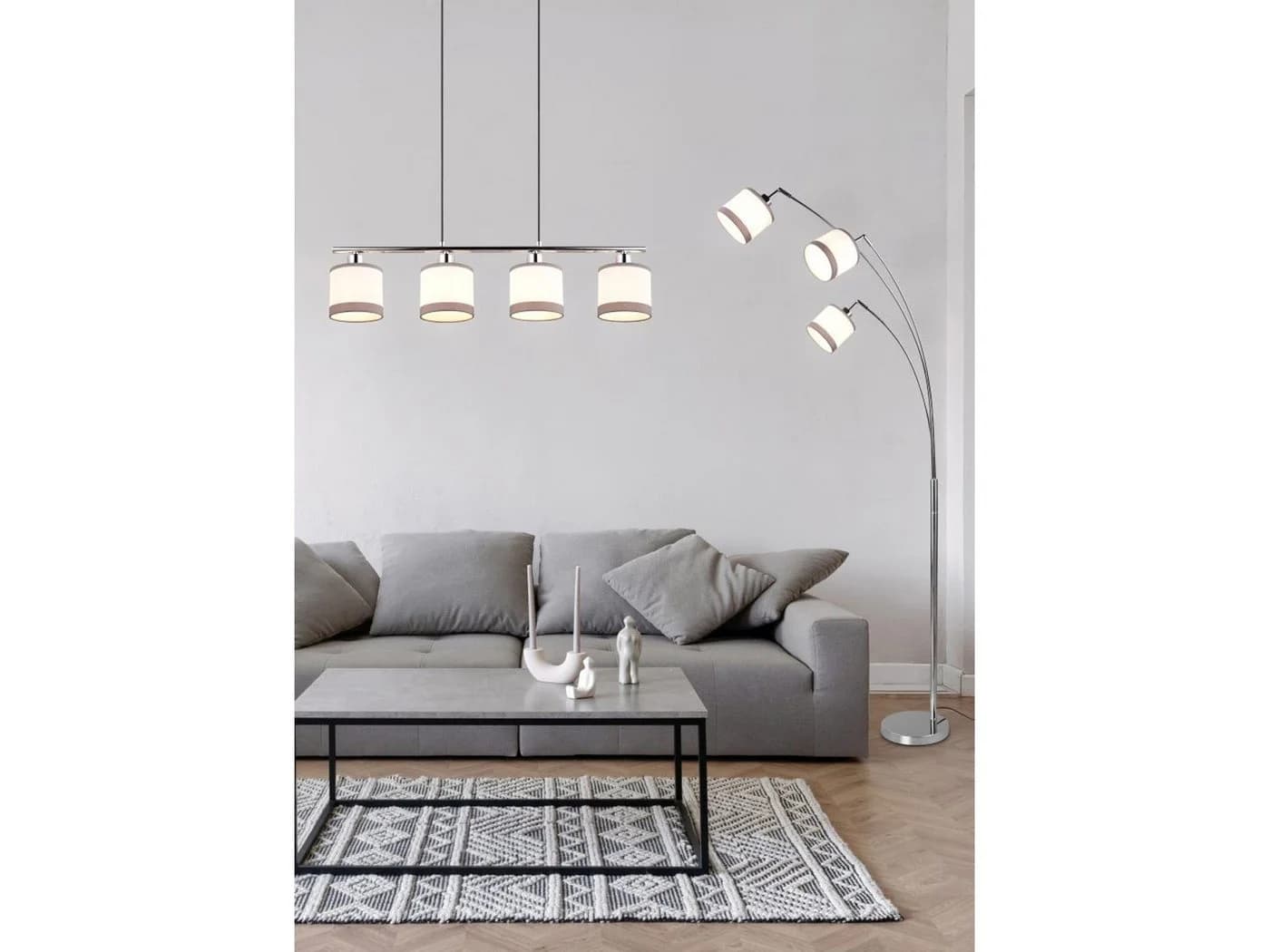 Reality Leuchten LED Pendelleuchte 4-flammig Weiß/Grau - Bild 5