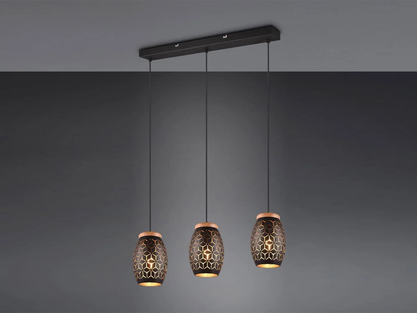 Reality Leuchten LED Pendelleuchte Dimmfunktion Dreiflammig Schwarz/Gold - Bild 3
