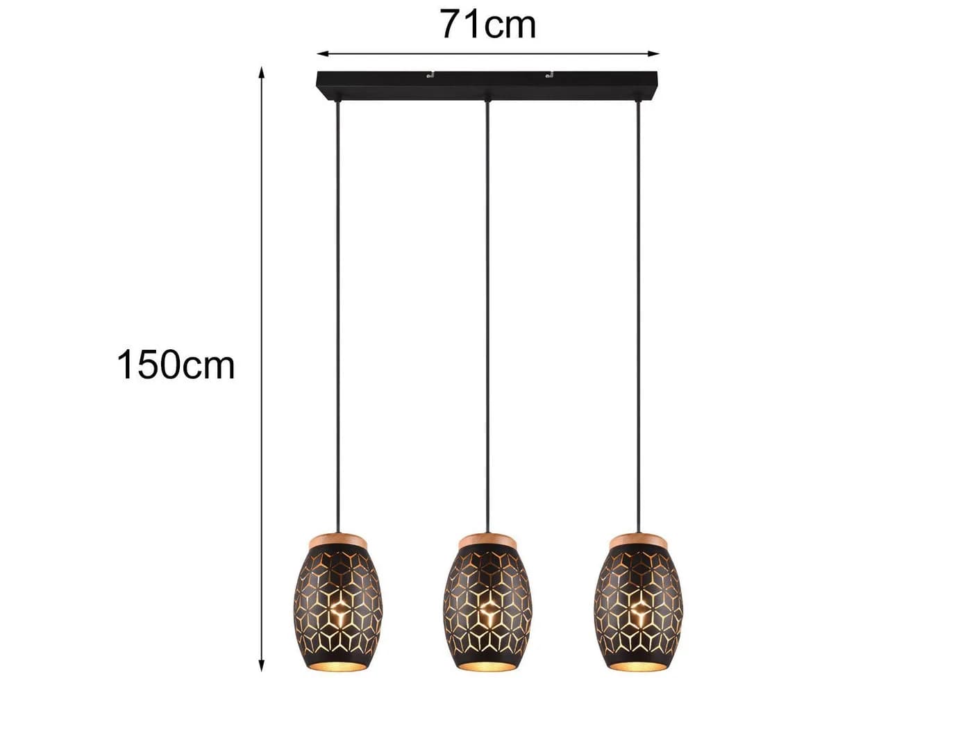 Reality Leuchten LED Pendelleuchte Dimmfunktion Dreiflammig Schwarz/Gold - Bild 4