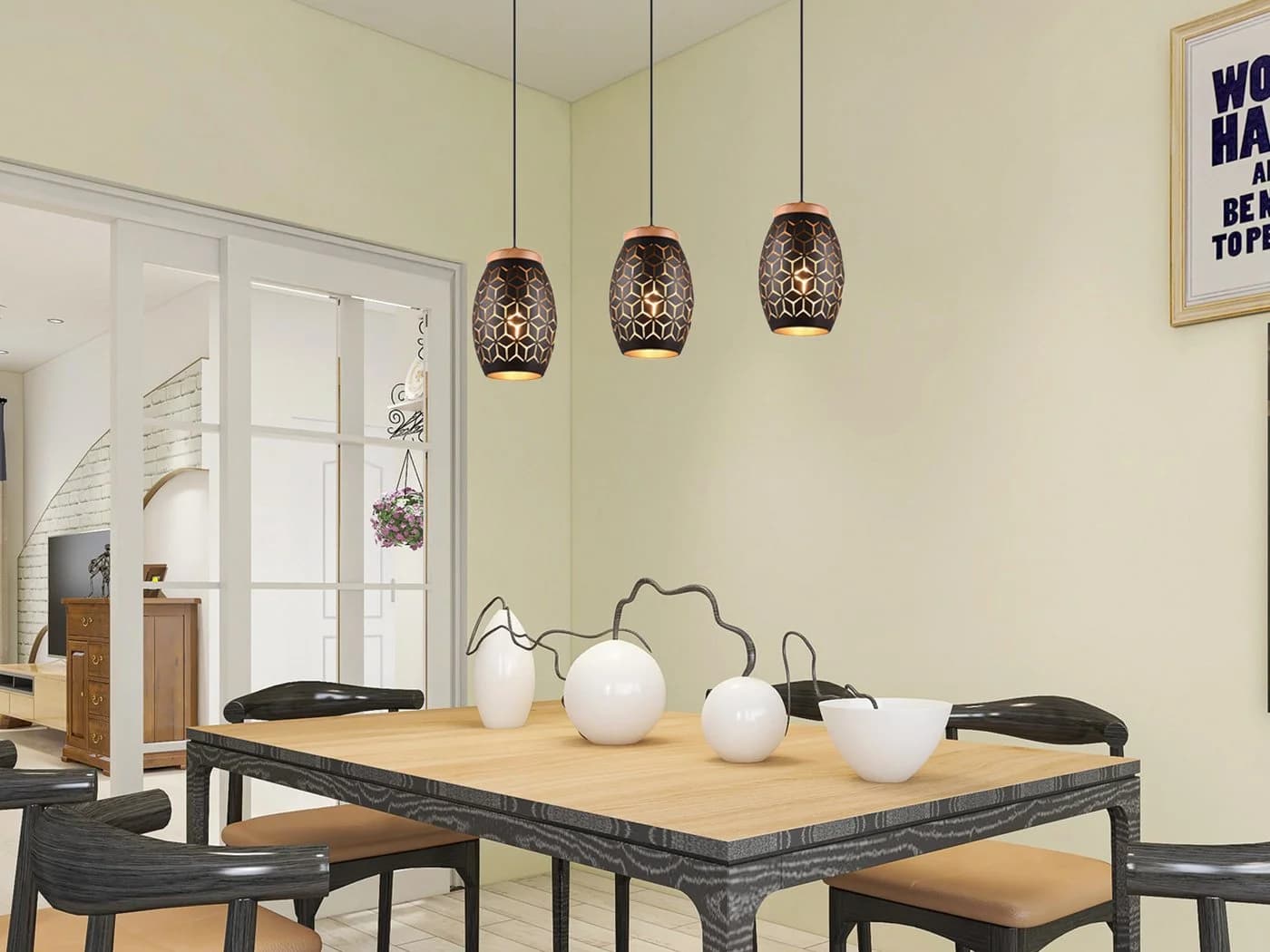 Reality Leuchten LED Pendelleuchte Dimmfunktion Dreiflammig Schwarz/Gold - Bild 5