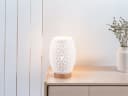 Reality Leuchten LED Nachttischlampe Weiß Dimmbar Holzfuß Bild 1