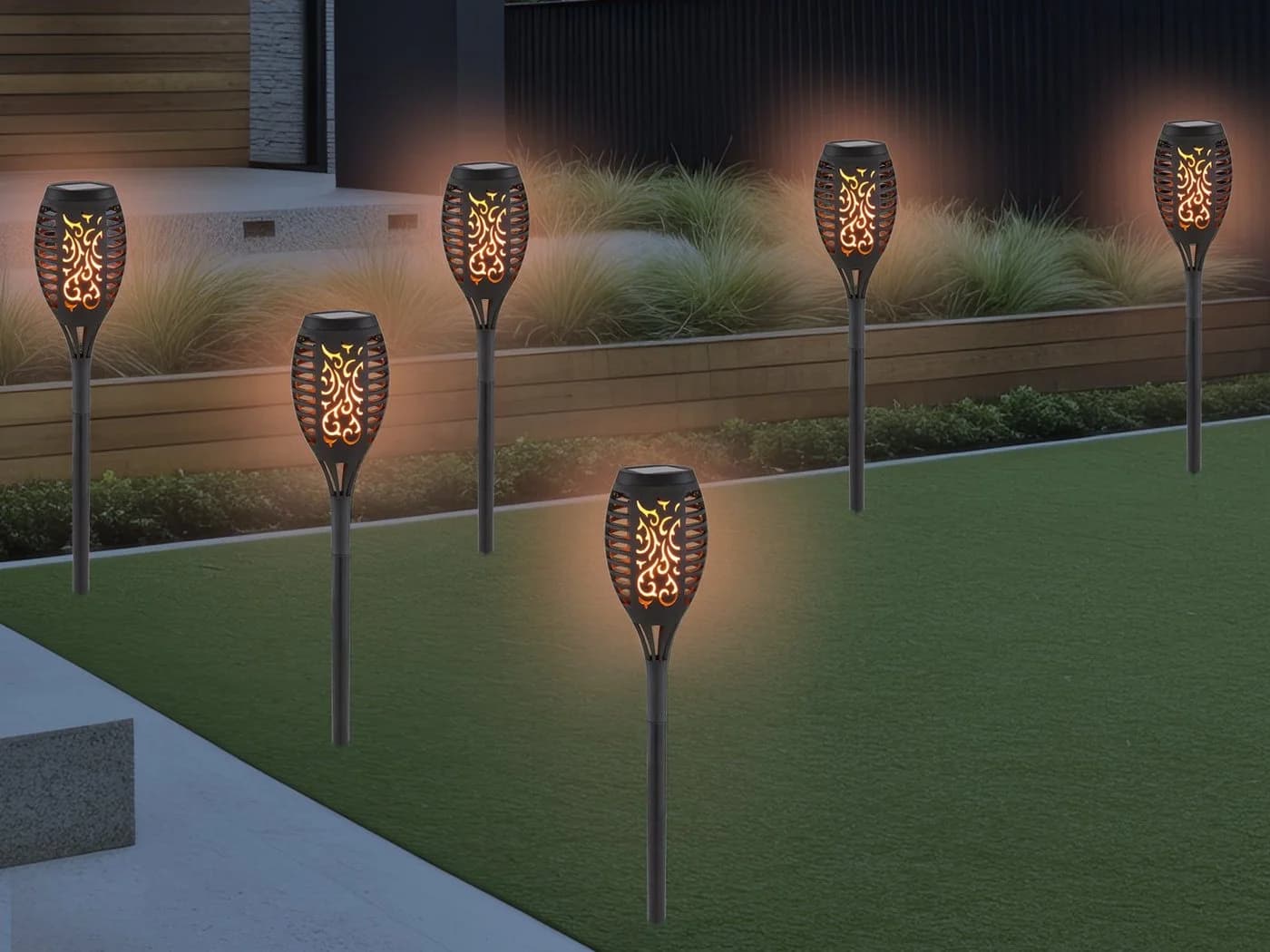 GLOBO LIGHTING Solarfackeln 6er Set mit Flammeneffekt Schwarz
