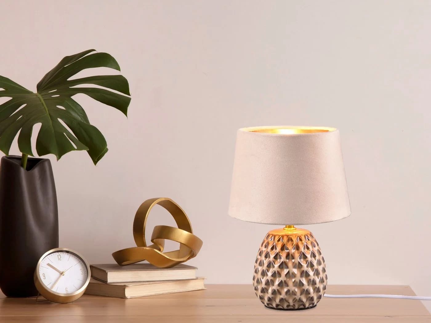Reality Leuchten LED Nachttischlampe Retro Beige-Gold Dimmbar - Bild 3