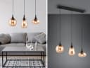 TRIO Leuchten LED Pendelleuchte Schwarz Amber 3x Glas Retro Bild 1