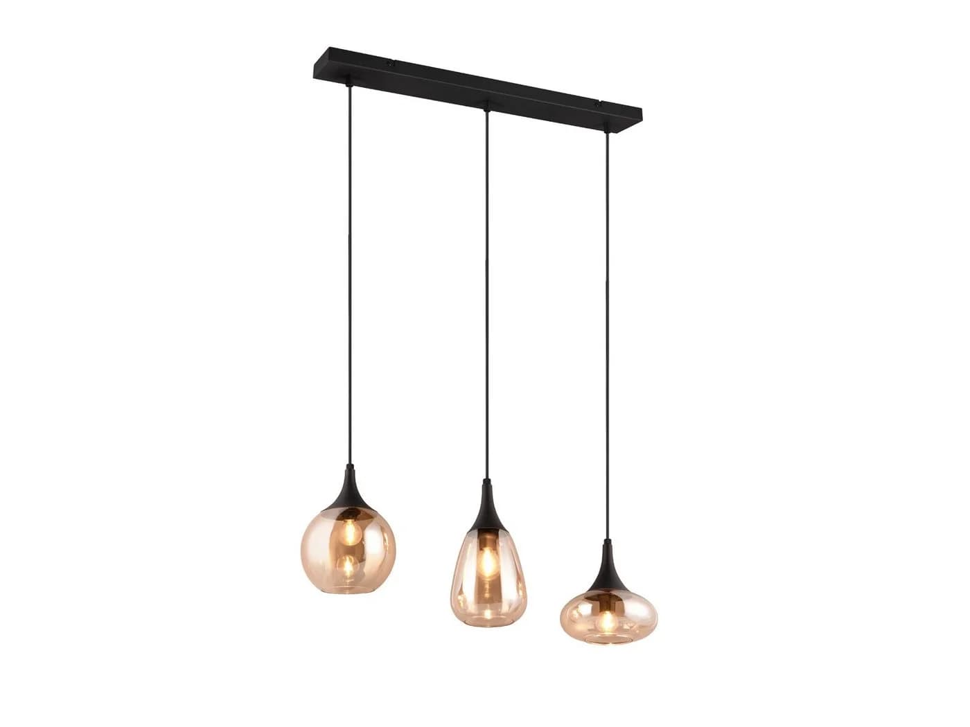 TRIO Leuchten LED Pendelleuchte Schwarz Amber 3x Glas Retro - Bild 2