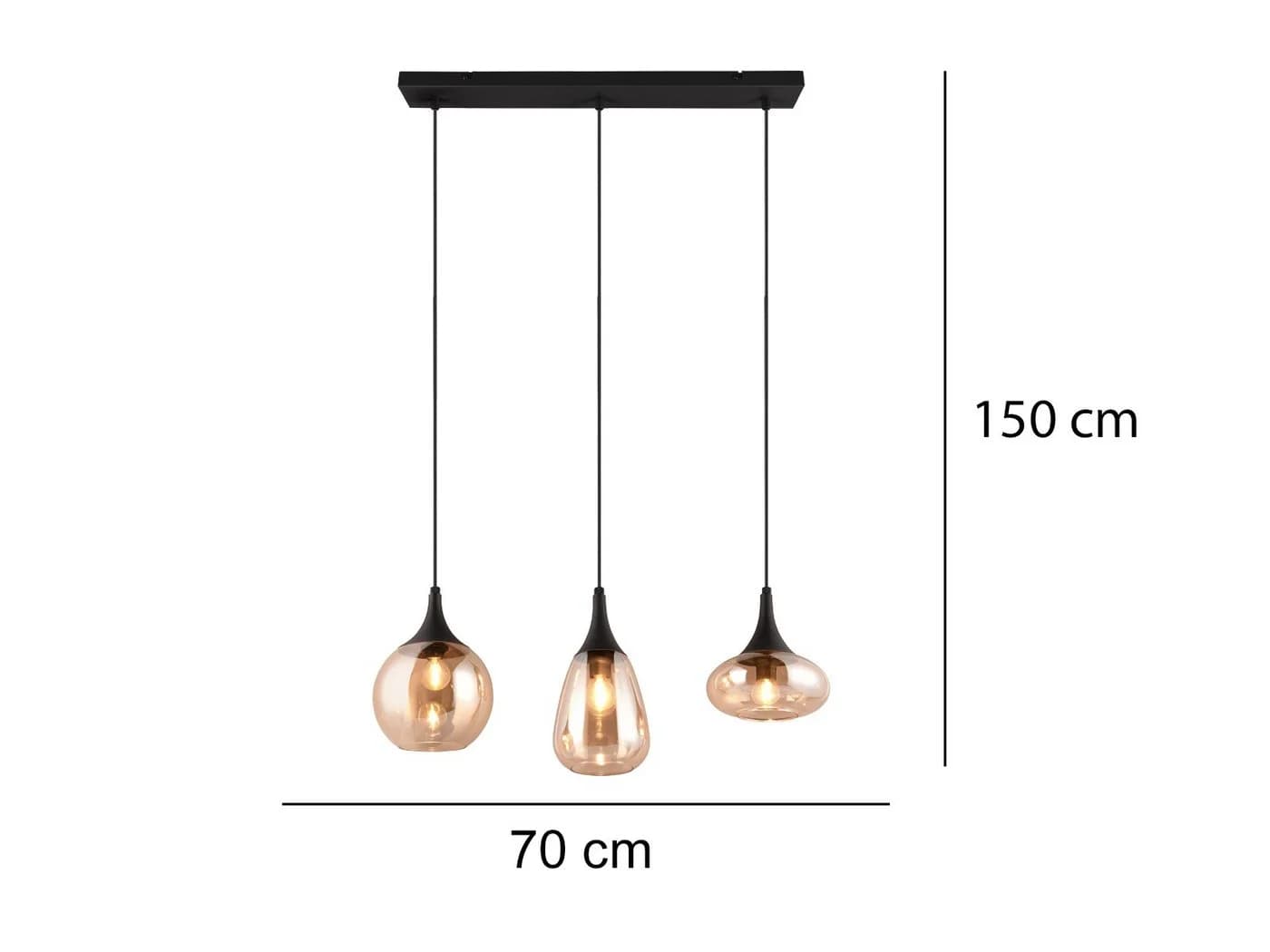 TRIO Leuchten LED Pendelleuchte Schwarz Amber 3x Glas Retro - Bild 4