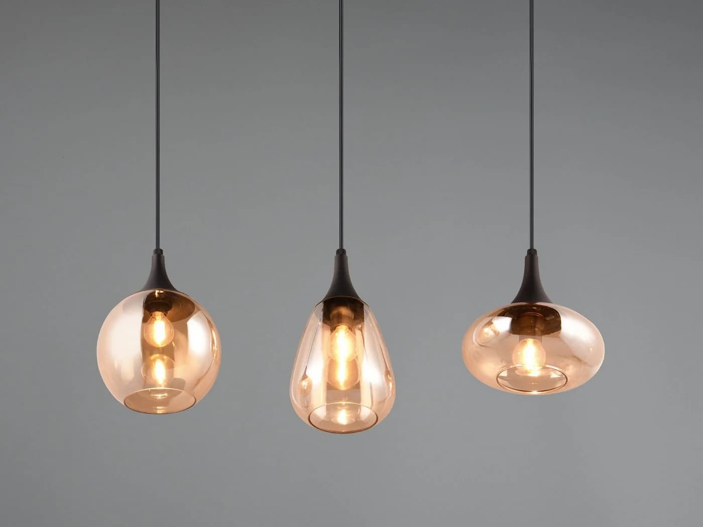 TRIO Leuchten LED Pendelleuchte Schwarz Amber 3x Glas Retro - Bild 5