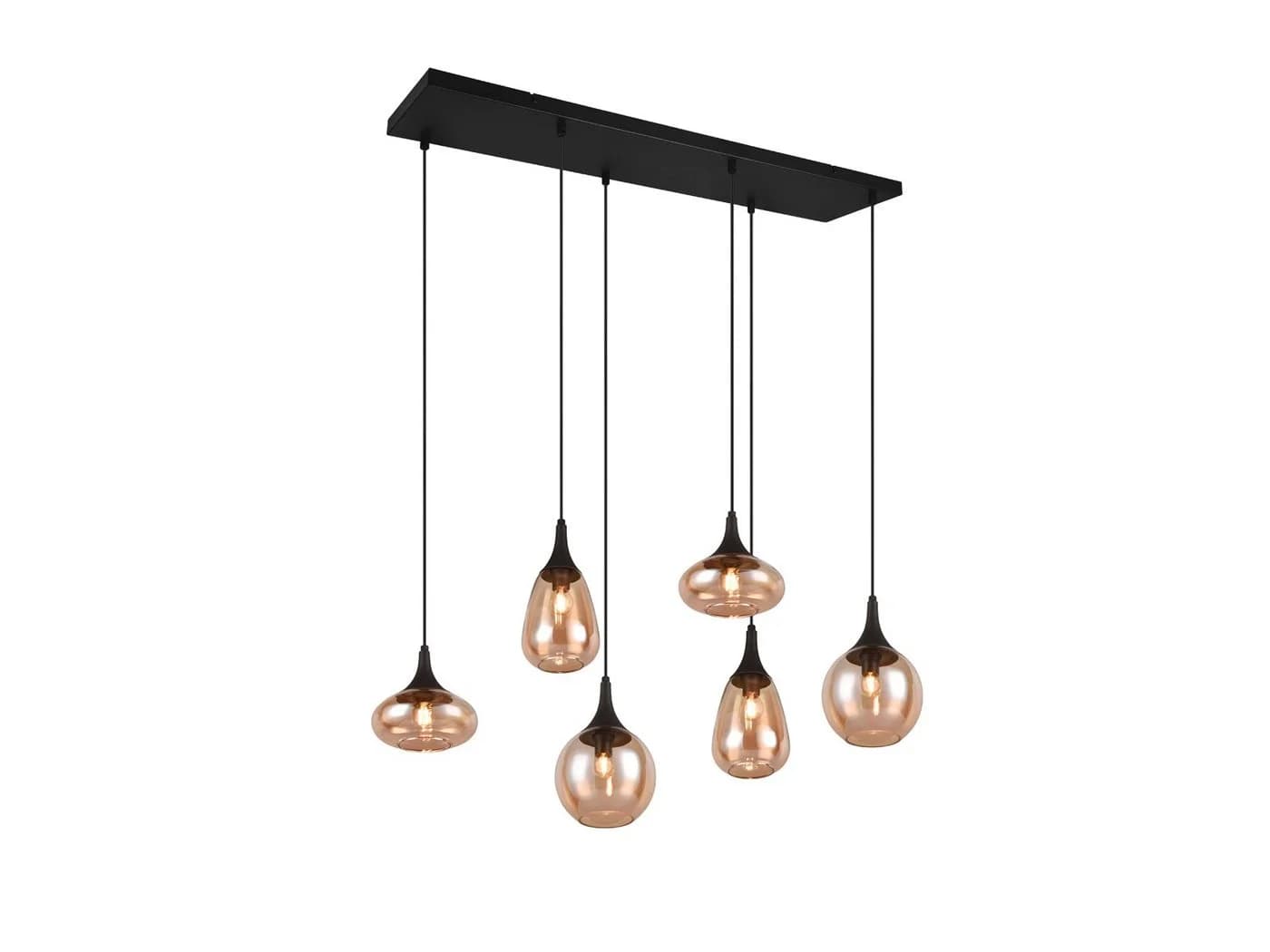 TRIO Leuchten LED Pendelleuchte Retro 6-flammig Schwarz Amber Dimmbar - Bild 2