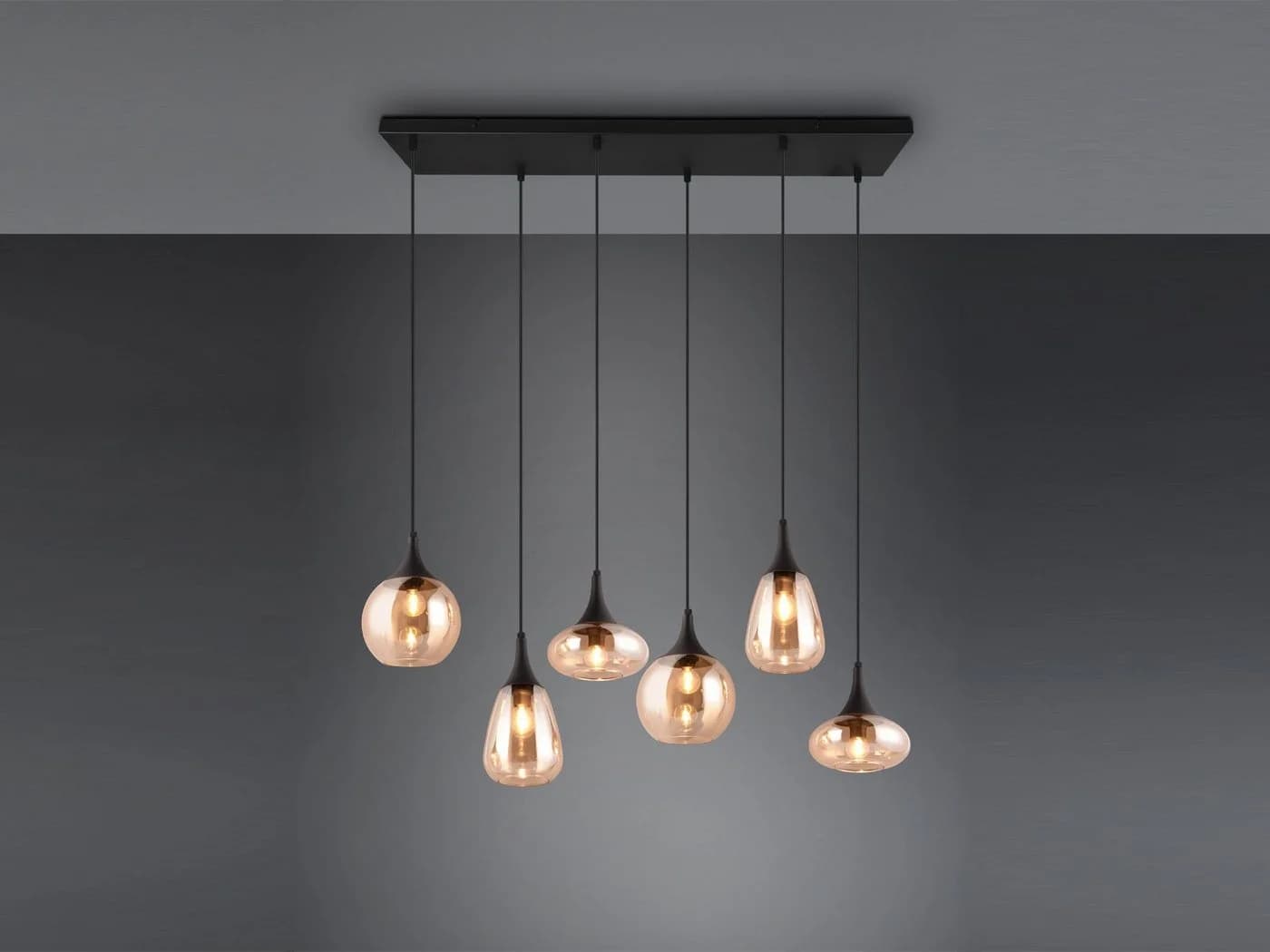 TRIO Leuchten LED Pendelleuchte Retro 6-flammig Schwarz Amber Dimmbar - Bild 3
