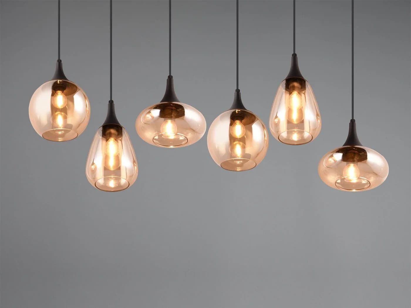 TRIO Leuchten LED Pendelleuchte Retro 6-flammig Schwarz Amber Dimmbar - Bild 5