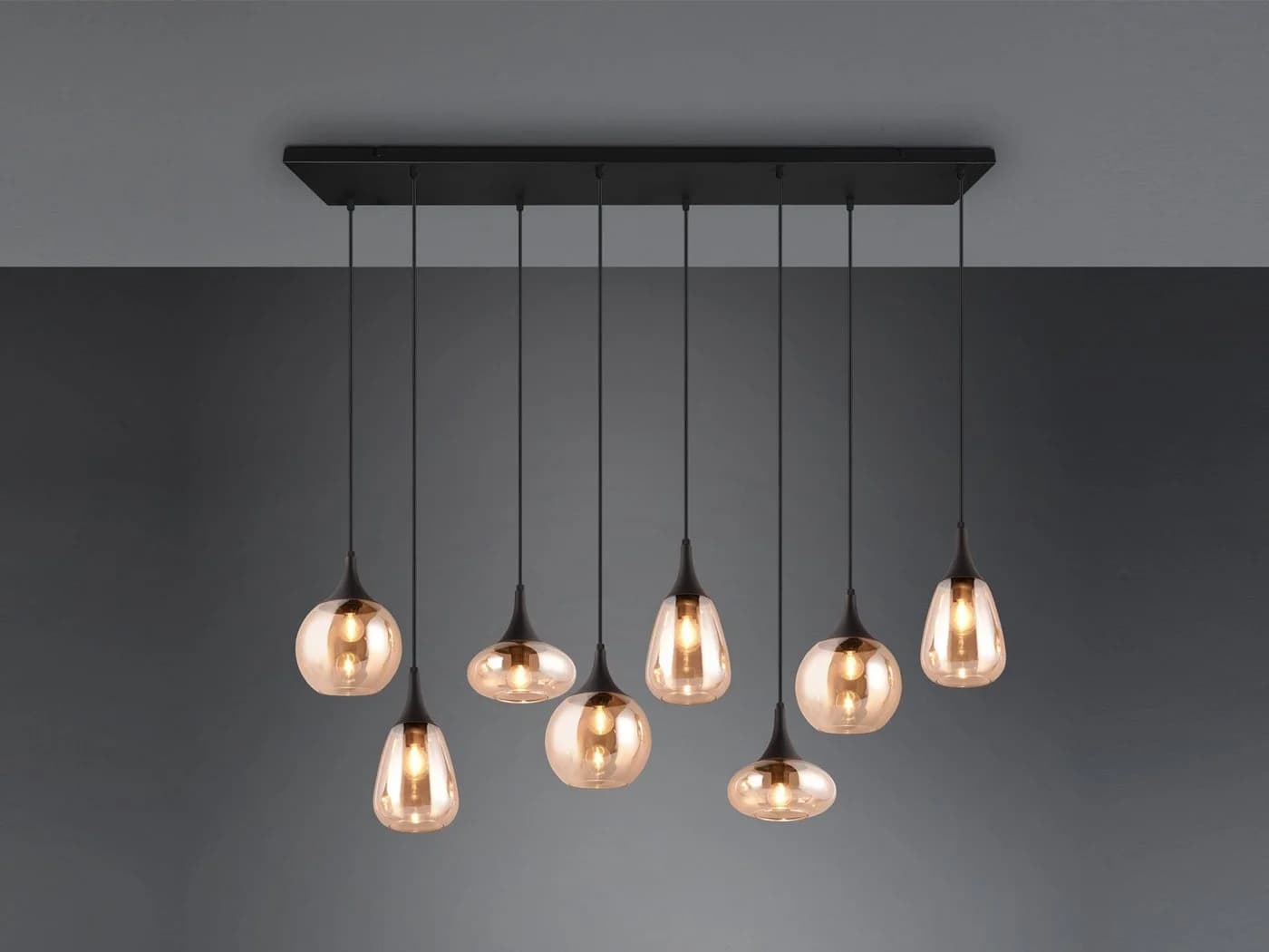 TRIO Leuchten LED Pendelleuchte Retro 8-flammig Schwarz Amber - Bild 3