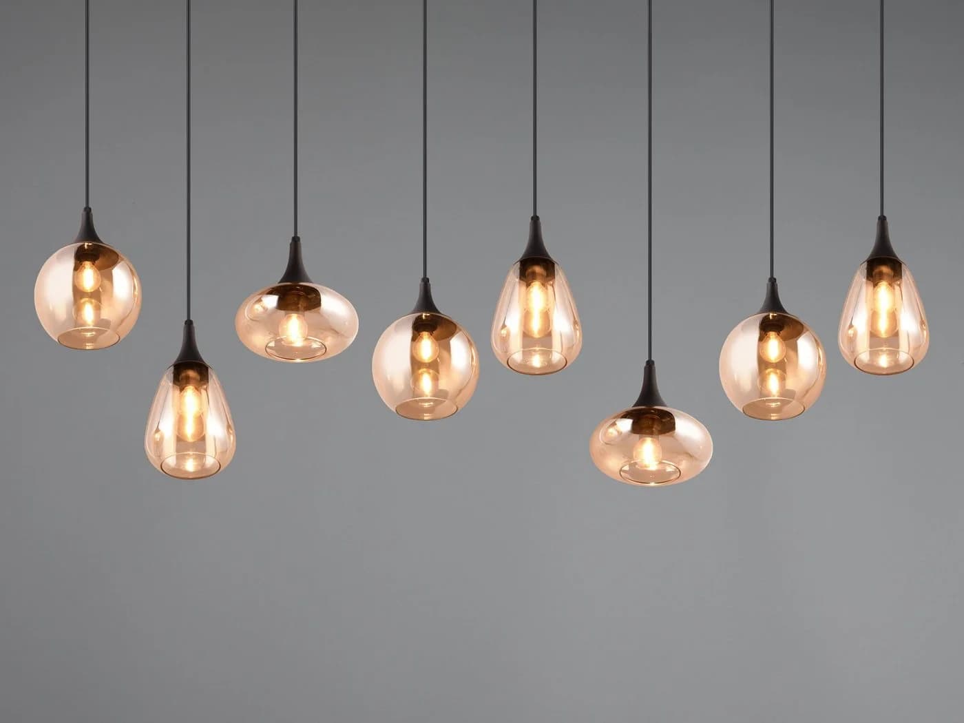 TRIO Leuchten LED Pendelleuchte Retro 8-flammig Schwarz Amber - Bild 5
