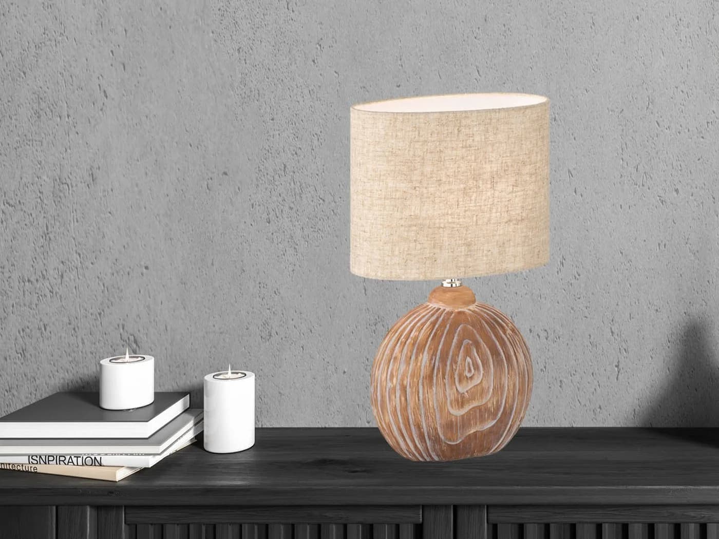 FISCHER & HONSEL LED Nachttischlampe Keramik Leinen Dimmbar Warmweiß