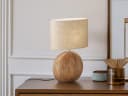FISCHER & HONSEL LED Nachttischlampe Warmweiß Keramik Holzoptik Leinen 53cm Bild 1