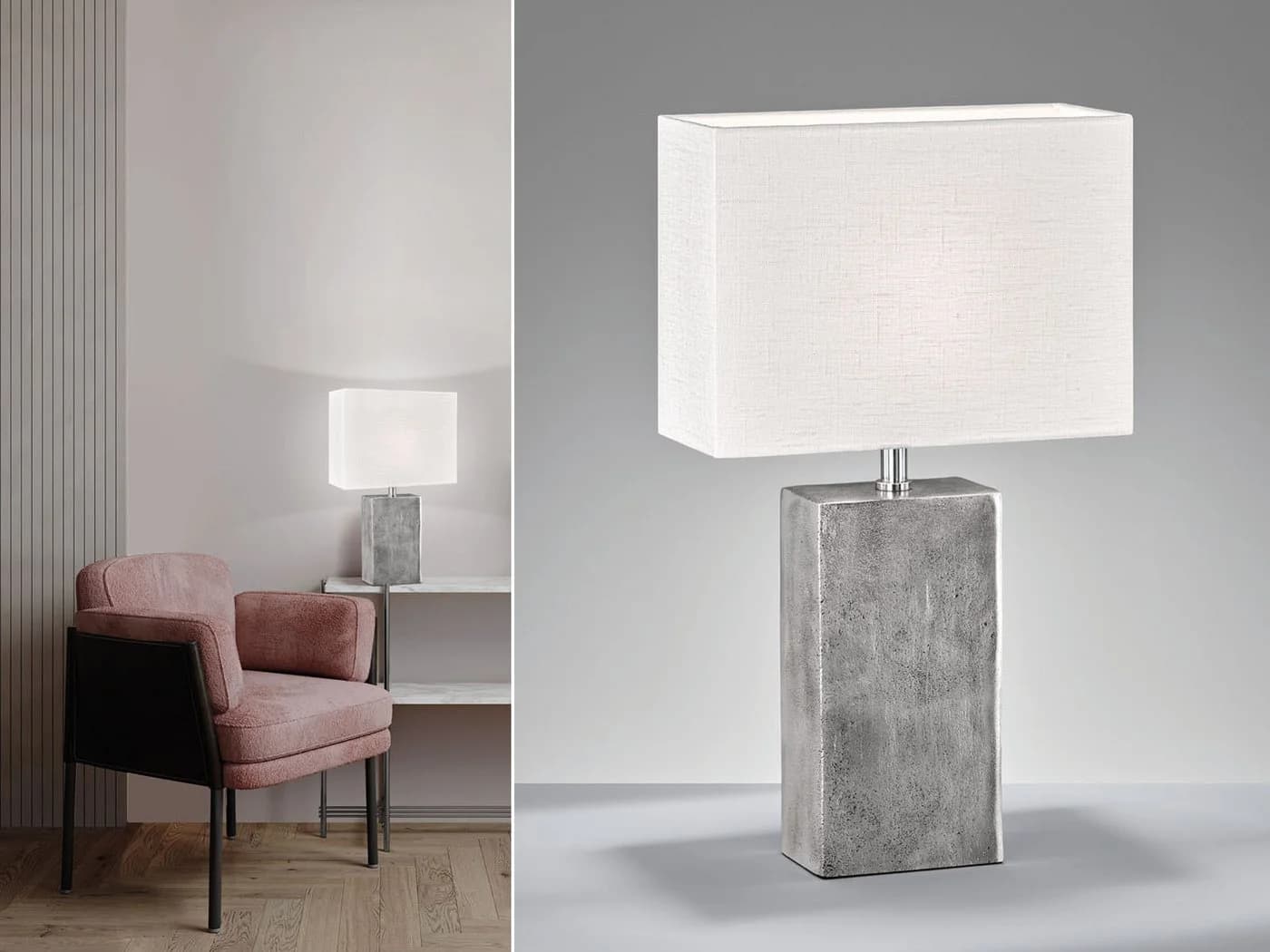 FISCHER & HONSEL LED Nachttischlampe Metallfuß Antik Design Silber Weiß
