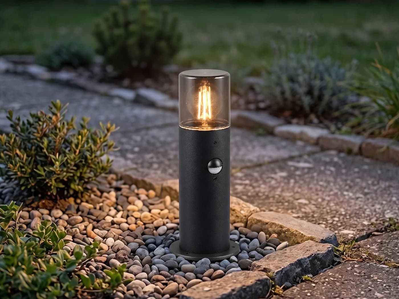 TRIO Leuchten LED Sockelleuchte Schwarz matt mit Bewegungsmelder