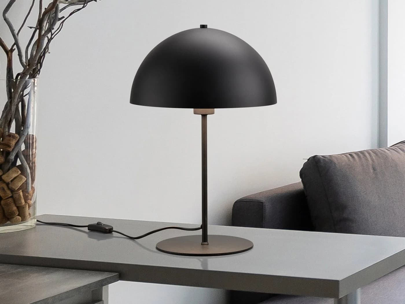 TRIO Leuchten LED Nachttischlampe Pilzform Schwarz Gold Dimmbar