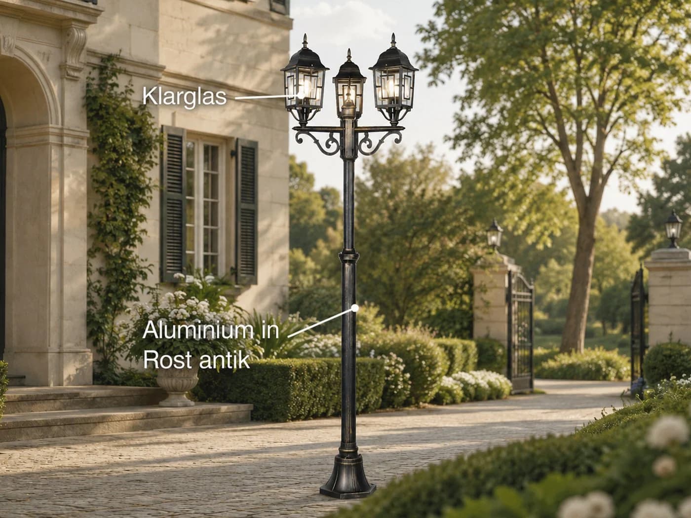 TRIO Leuchten LED Gartenleuchte antik 200cm 3-flammig E27 - Bild 3