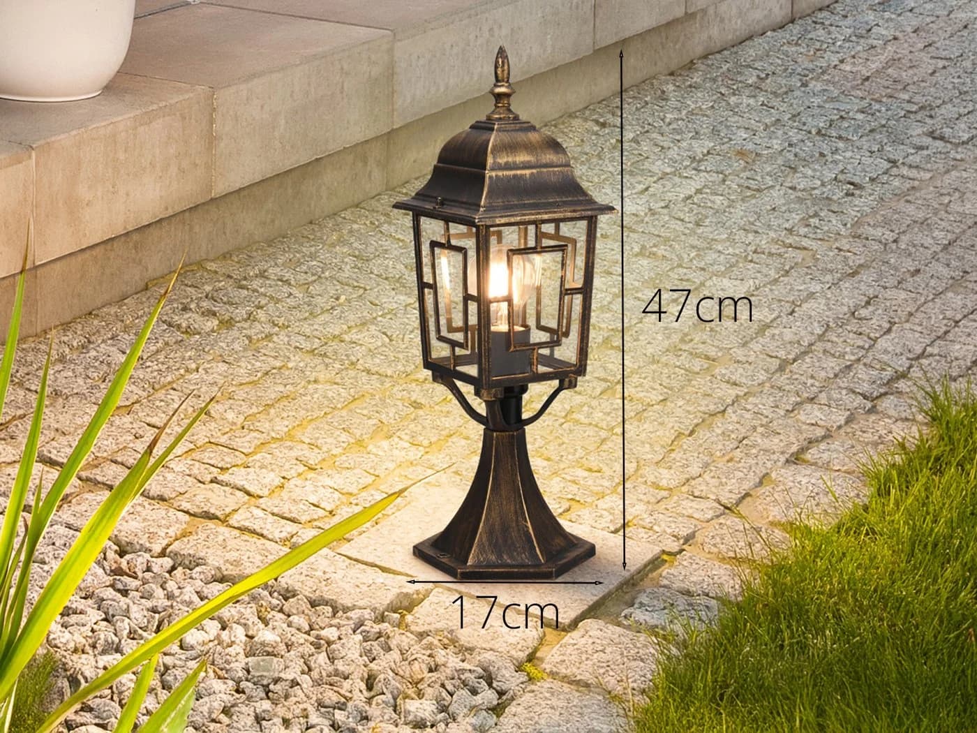 TRIO Leuchten LED Sockelleuchte antik Bleiglasoptik E27 Gartenlaterne - Bild 4
