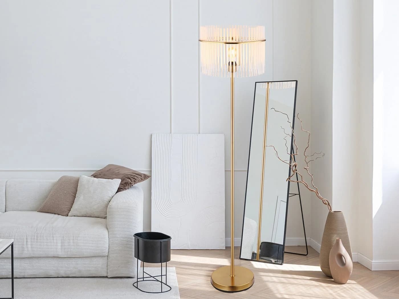 GLOBO LIGHTING LED Stehlampe Gold Dimmbar Retro Glas - Bild 5