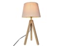 meineWunschleuchte Nachttischlampe Skandi-Style Holz-Dreibein Stoffschirm Bild 1