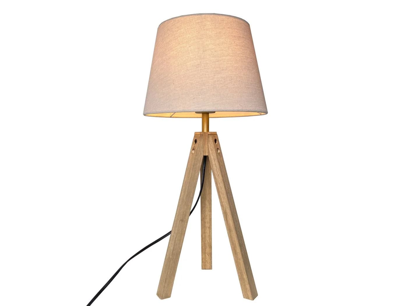 meineWunschleuchte Nachttischlampe Skandi-Style Holz-Dreibein Stoffschirm
