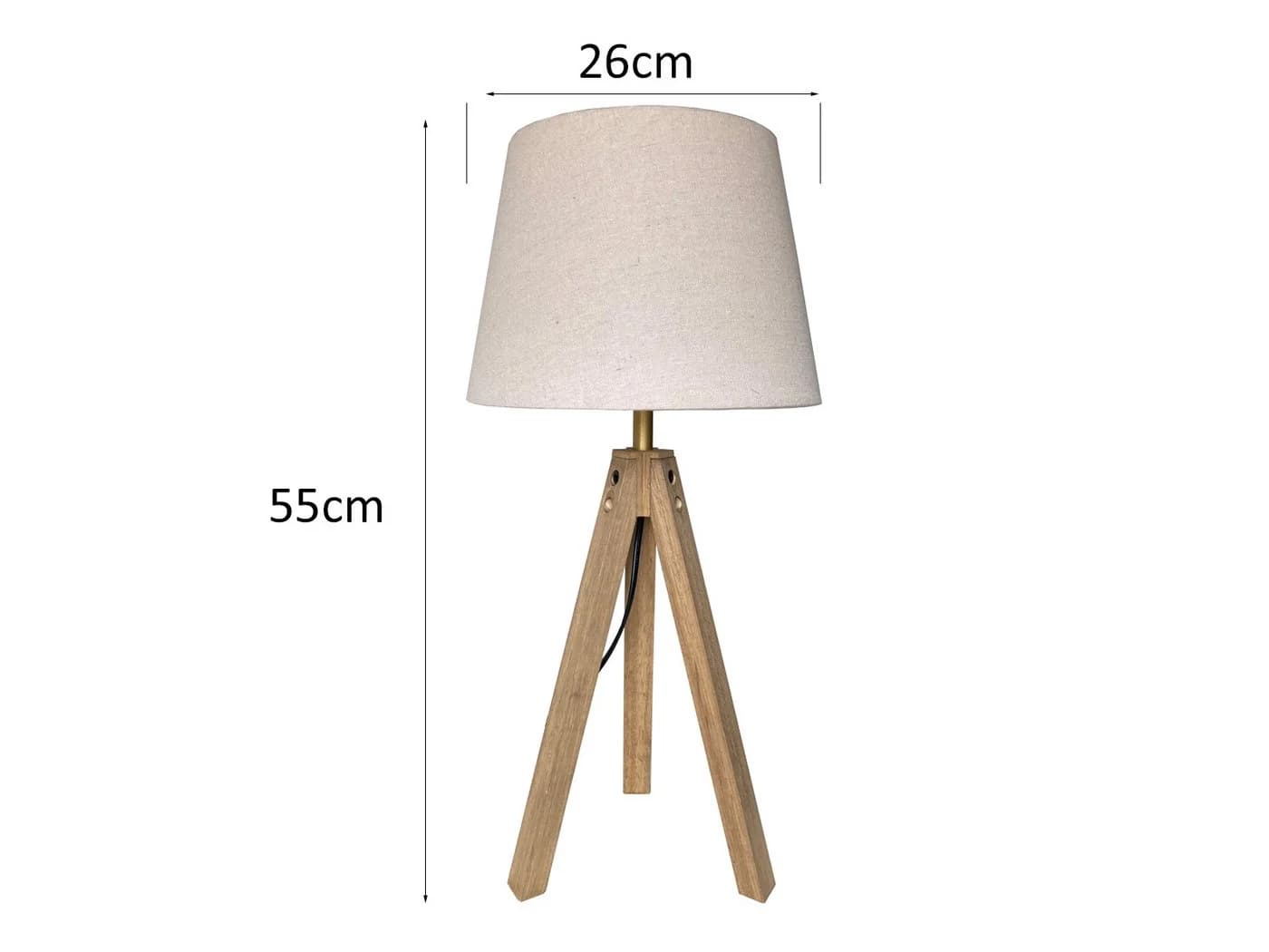 meineWunschleuchte Nachttischlampe Skandi-Style Holz-Dreibein Stoffschirm - Bild 3