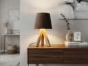 meineWunschleuchte Nachttischlampe Skandi Holz Dreibein Samt Braun Bild 1