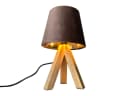 meineWunschleuchte Nachttischlampe Skandi Holz Dreibein Samt Braun Bild 2