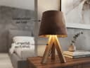 meineWunschleuchte Nachttischlampe Skandi Holz Dreibein Samt Braun Bild 3