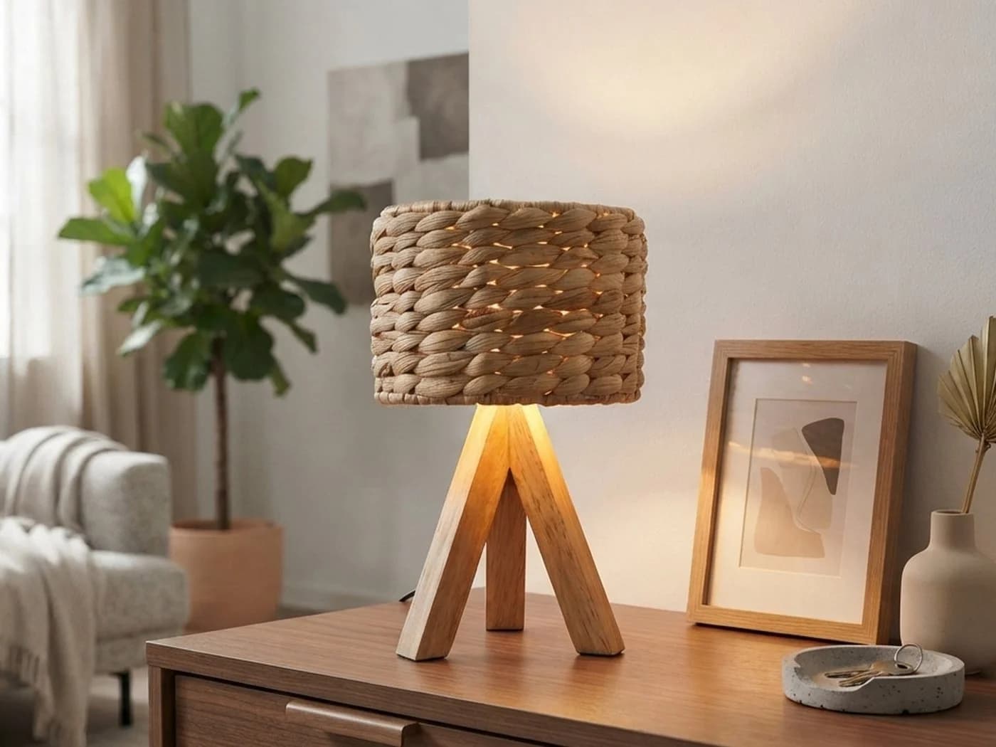 meineWunschleuchte Tischleuchte Holz Wasserhyazinthe E14